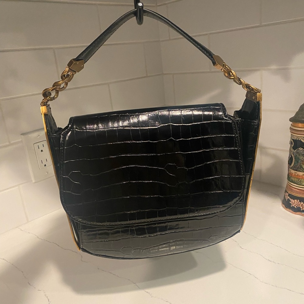 Zara Faux Croc Black Shoulder Handbag